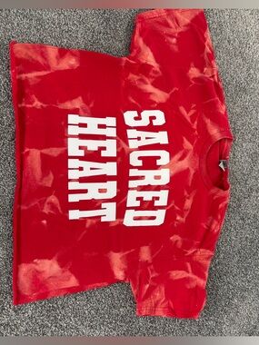 Gildan Red Tee with White "SACRED HEART" Block Print